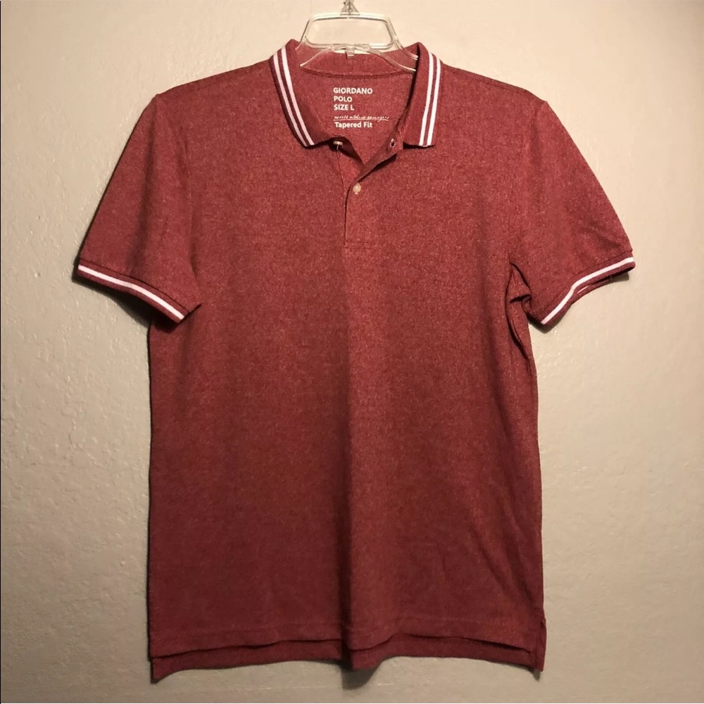Giordano marled red tapered fit polo shirt size Large